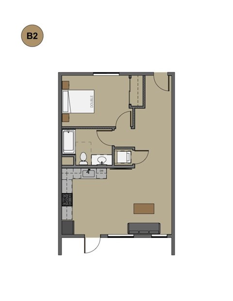 Floor plan for 1 bed, 1 bath, 704 sqft